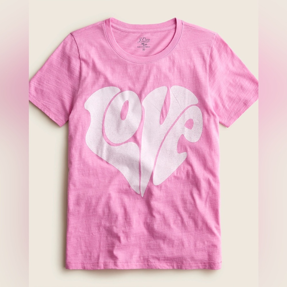 J.Crew Vintage cotton "Love" heart T-shirt. Color: DECORATIVE PINK. Size: SMALL.